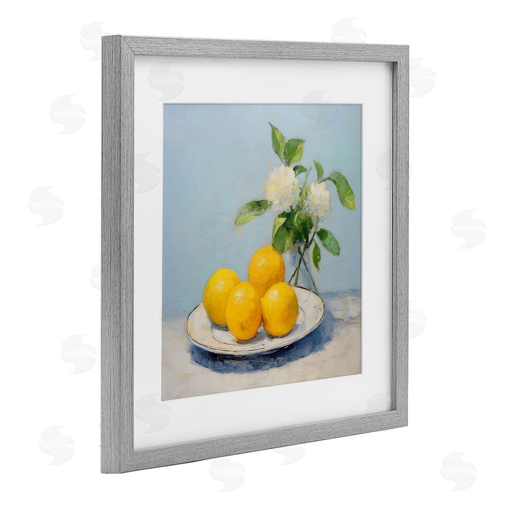 Creative Studio Vase of Flowers and Lemons Gray Framed Print Under Glass with White Mat Wall Art