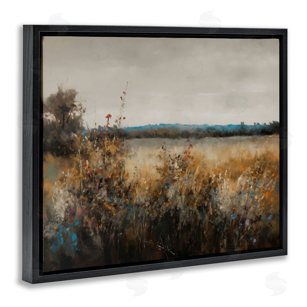 Creative Studio Abstract Grunge Meadow Black Floating Frame Stretched Canvas Wall Art Print