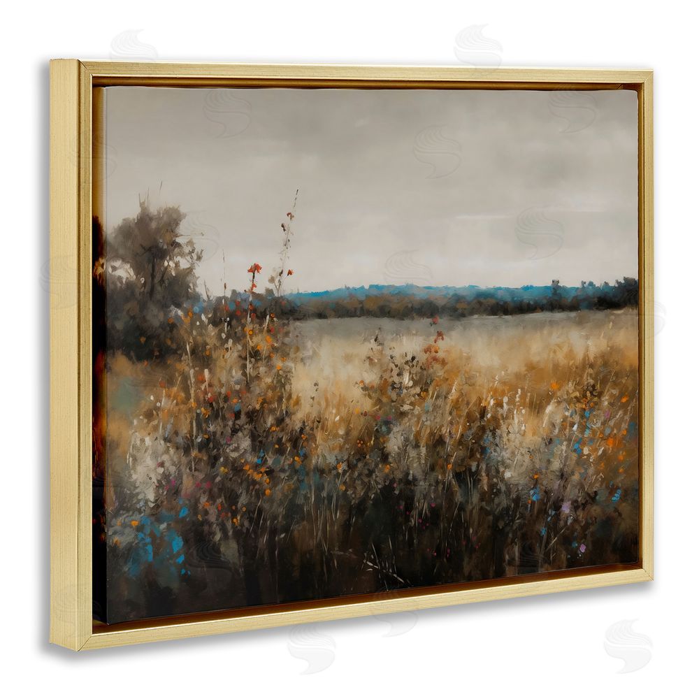Creative Studio Abstract Grunge Meadow Gold Floating Frame Stretched Canvas Wall Art Print
