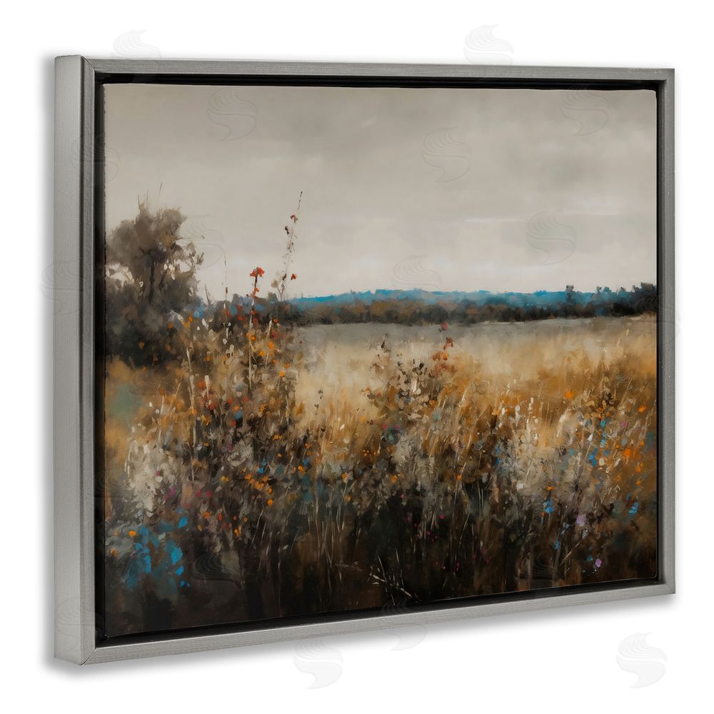 Creative Studio Abstract Grunge Meadow Gray Floating Frame Stretched Canvas Wall Art Print