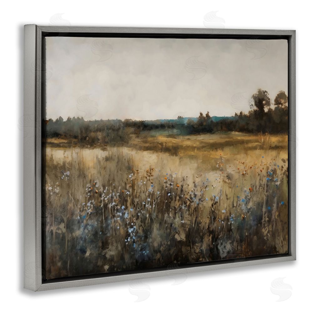 Creative Studio Wildflowers & Wheat Meadow Gray Floating Framed Canvas Wall Art Print