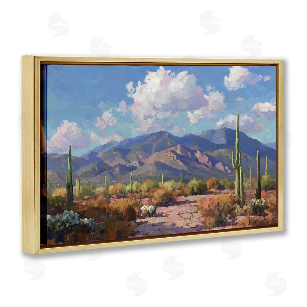 Gina Kelly Desert Mountains at Sunset Glow Gold Floating Frame Canvas Wall Art Print