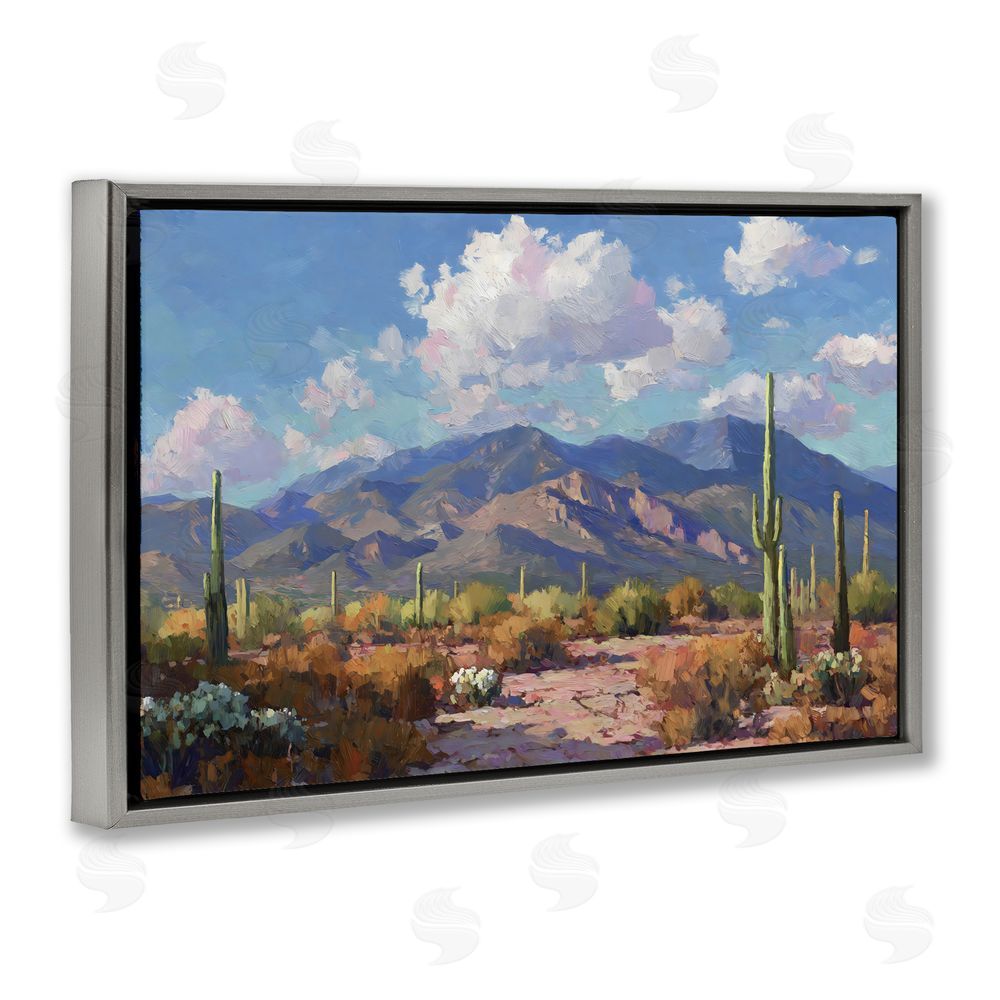 Gina Kelly Desert Mountains at Sunset Glow Gray Floating Frame Canvas Wall Art Print