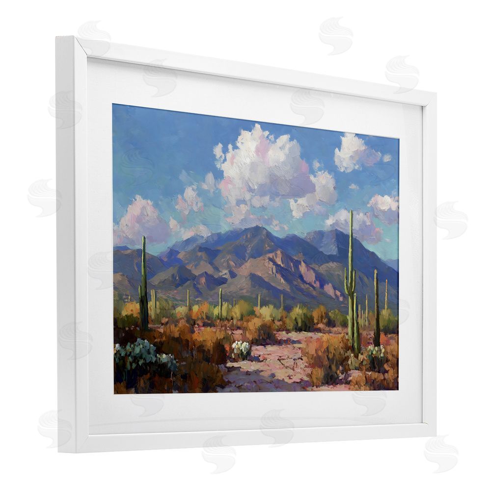 Gina Kelly Desert Mountains at Sunset Glow White Framed Print Under Glass Wall Art