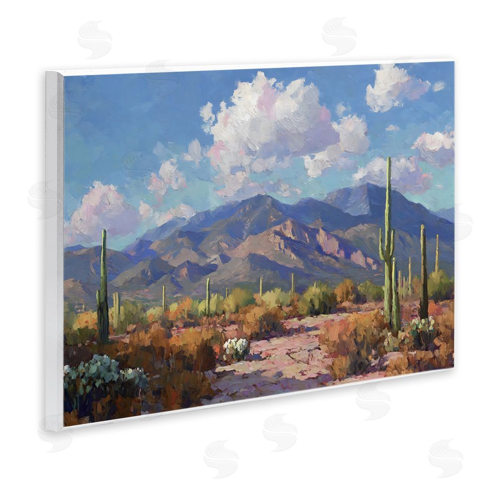 Gina Kelly Desert Mountains at Sunset Glow Wall Plaque with Fixed Lithograph Print