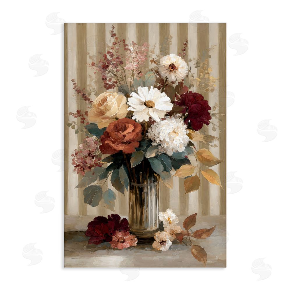 Petal Prints Design Vintage Arrangement with Stripes Stretched Canvas Wall Art Print