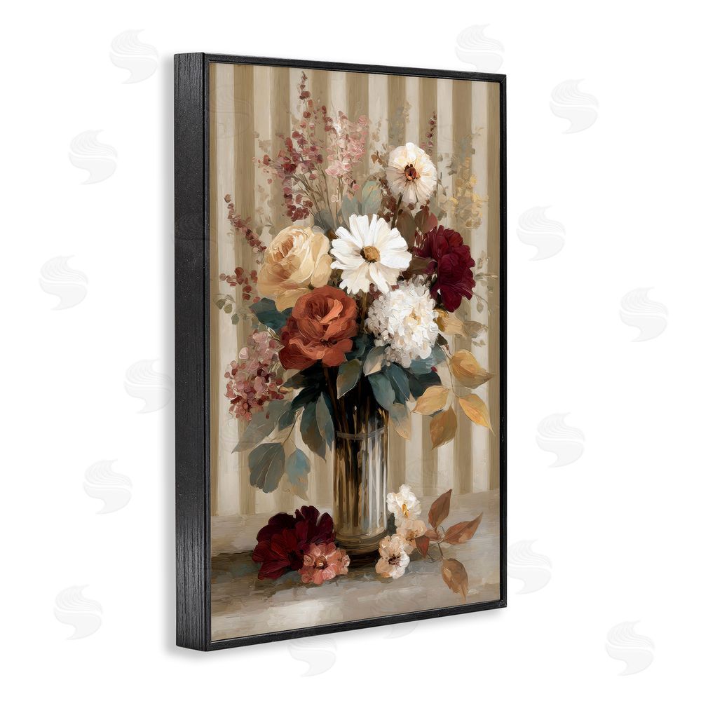 Petal Prints Design Vintage Arrangement with Stripes Black Framed Giclee Wall Art Print