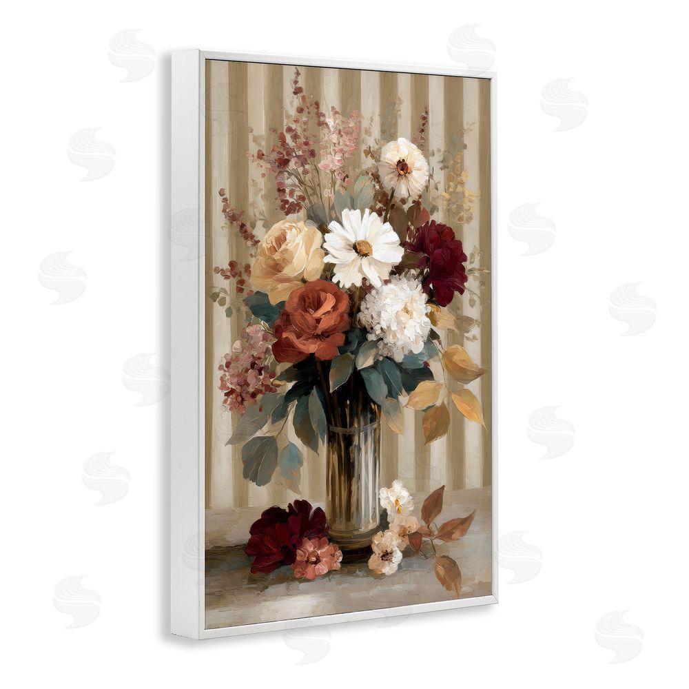 Petal Prints Design Vintage Arrangement with Stripes White Framed Giclee Wall Art Print