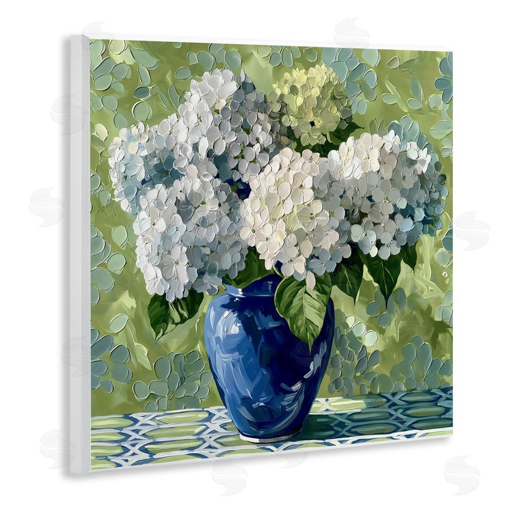 Gina Kelly White Hydrangeas in Blue Vase Wall Plaque Printed Art