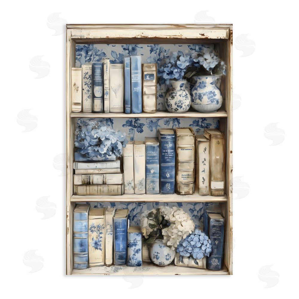 LSR Design Studio Blue & Beige Bookcase Stretched Canvas Wall Art