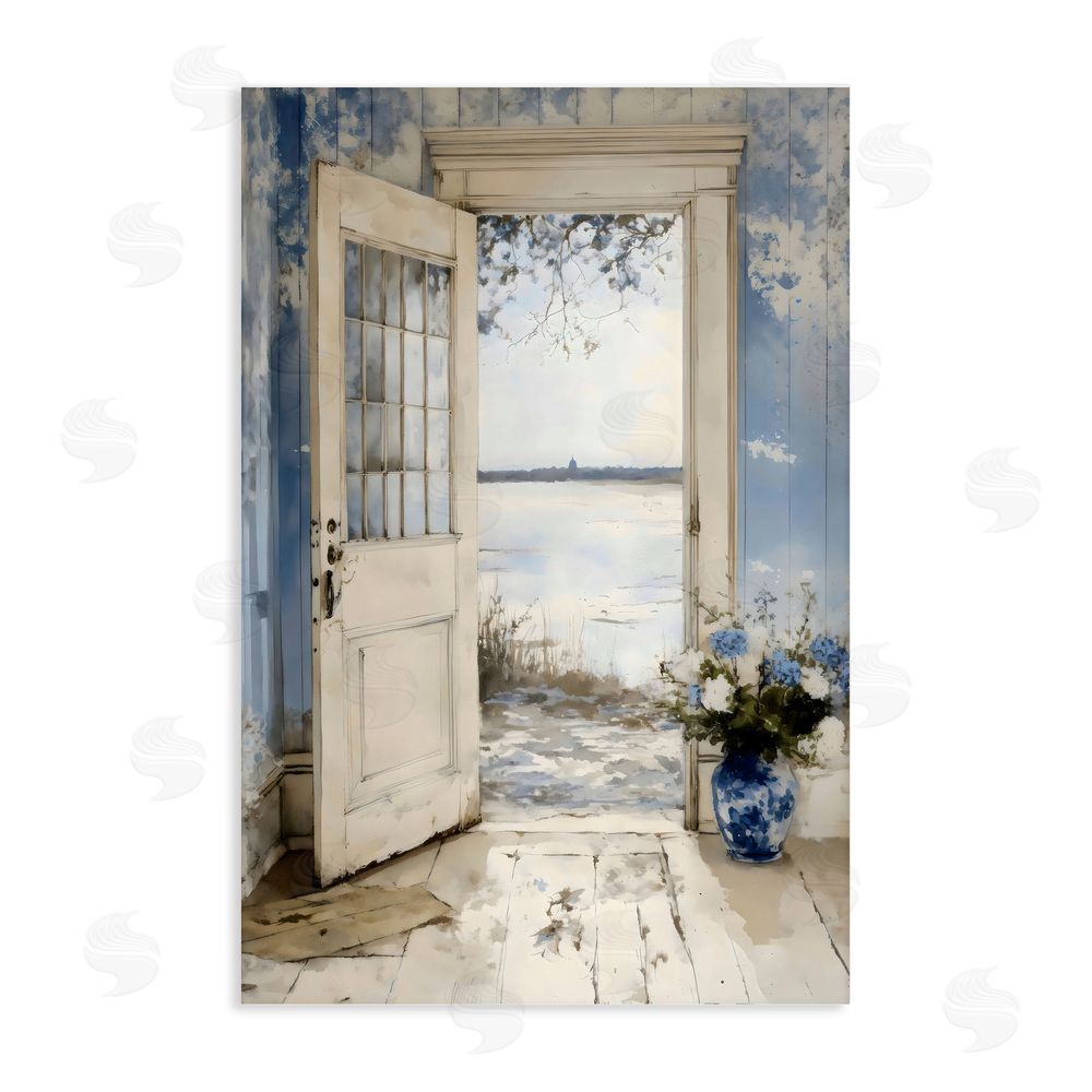 LSR Design Studio Blue Country Cottage Doorway Stretched Canvas Wall Art Print