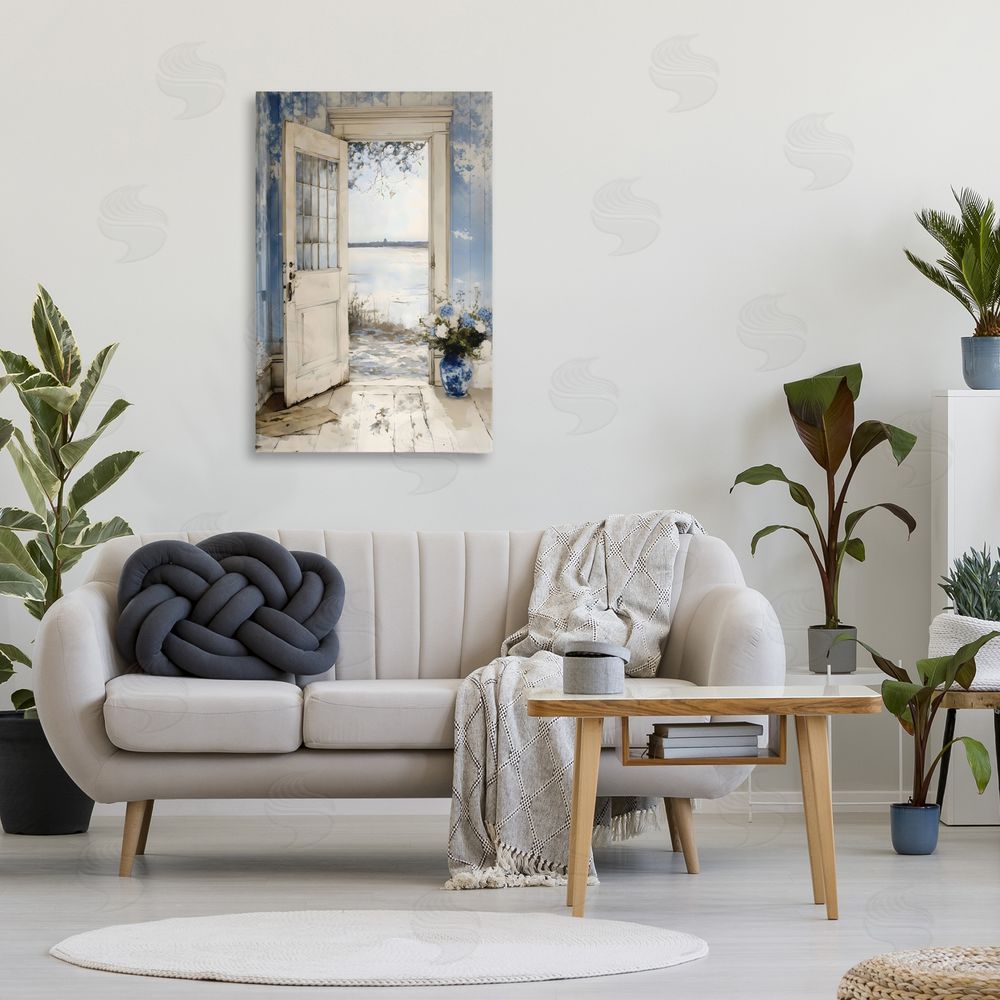 LSR Design Studio Blue Country Cottage Doorway Stretched Canvas Wall Art Print in Room
