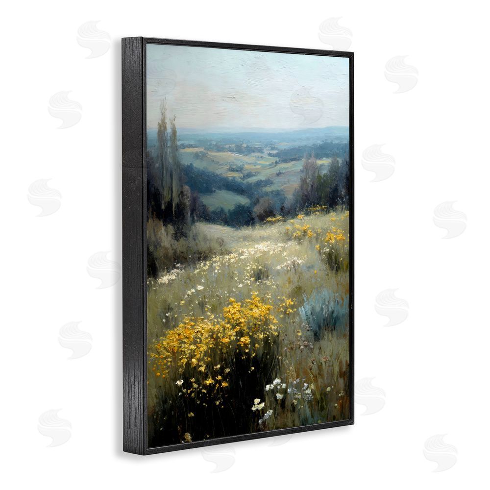 Petal Prints Design Sporadic Meadow Flowers Black Framed Giclee Wall Art Print