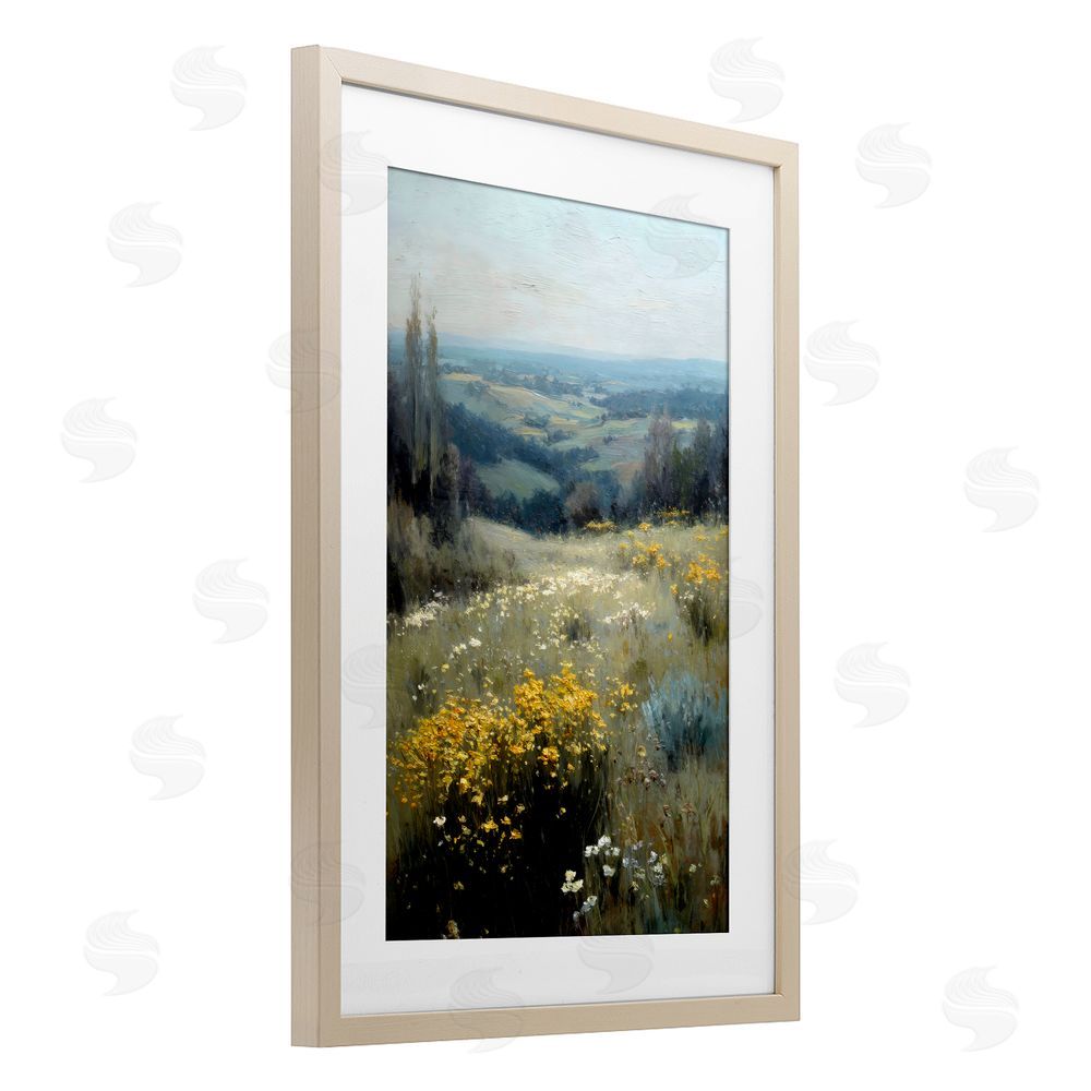 Petal Prints Design Sporadic Meadow Flowers Brown Framed Print Under Glass with White Mat Wall Art