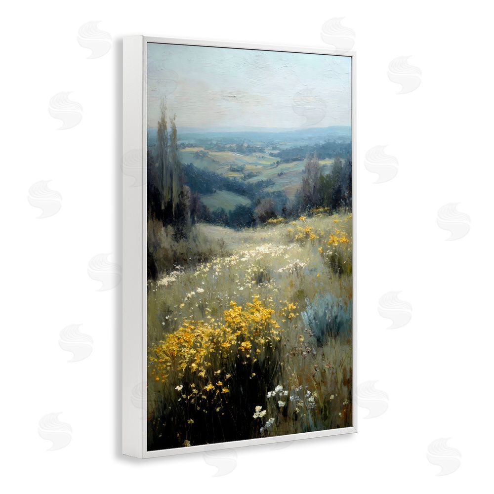 Petal Prints Design Sporadic Meadow Flowers White Framed Giclee Wall Art Print