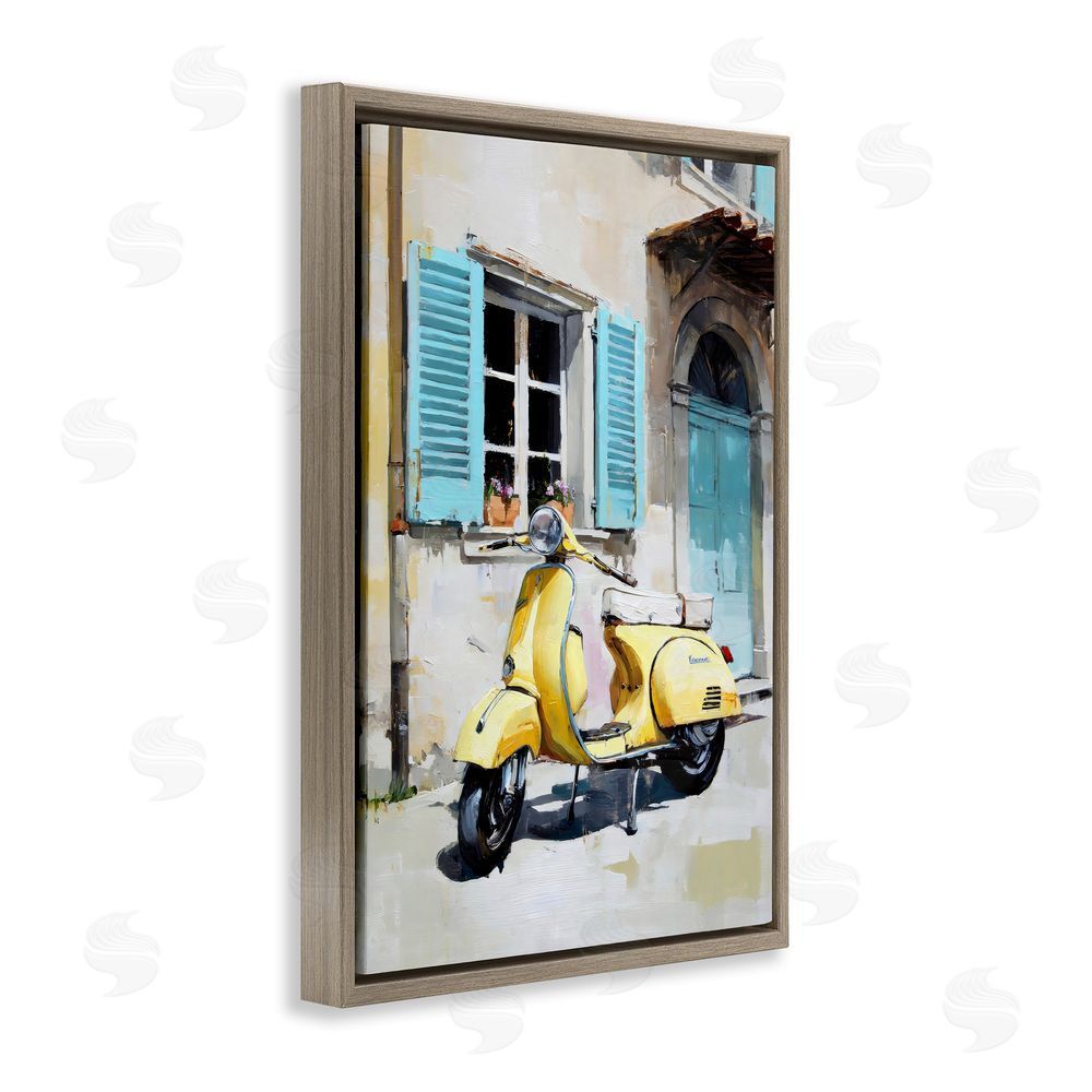Petal Prints Design Sunny Day Scooter Ride Brown Floating Framed Canvas Wall Art Print