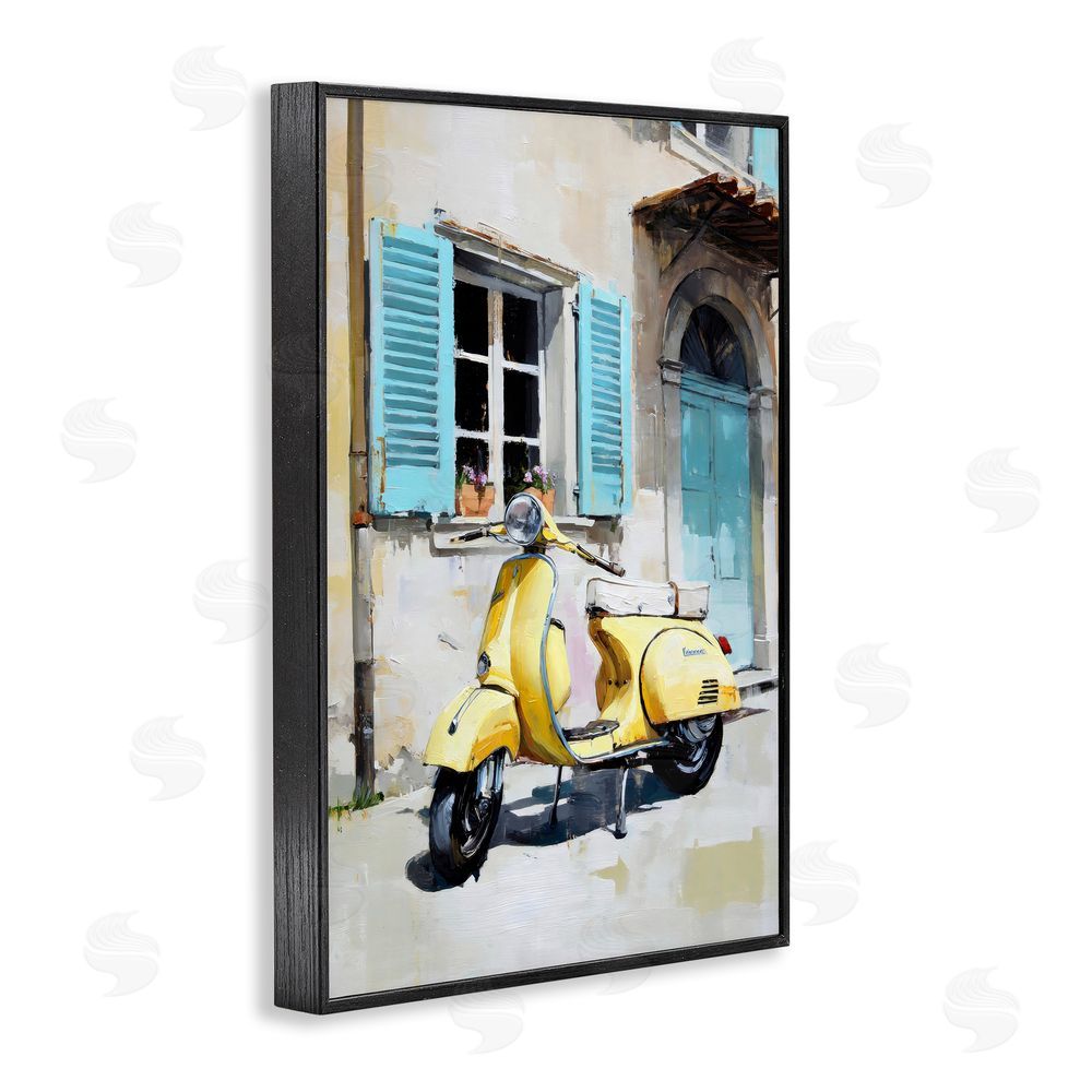 Petal Prints Design Sunny Day Scooter Ride Black Framed Giclee Wall Art Print