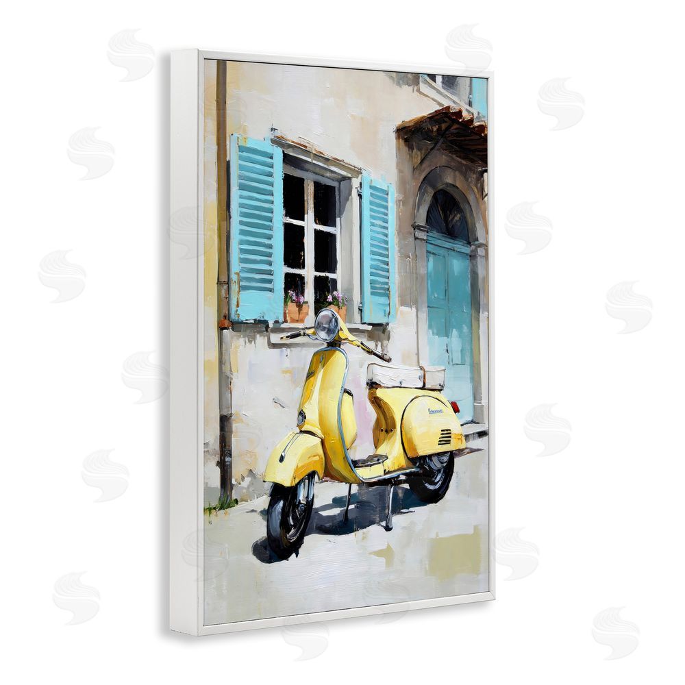 Petal Prints Design Sunny Day Scooter Ride White Framed Giclee Wall Art Print