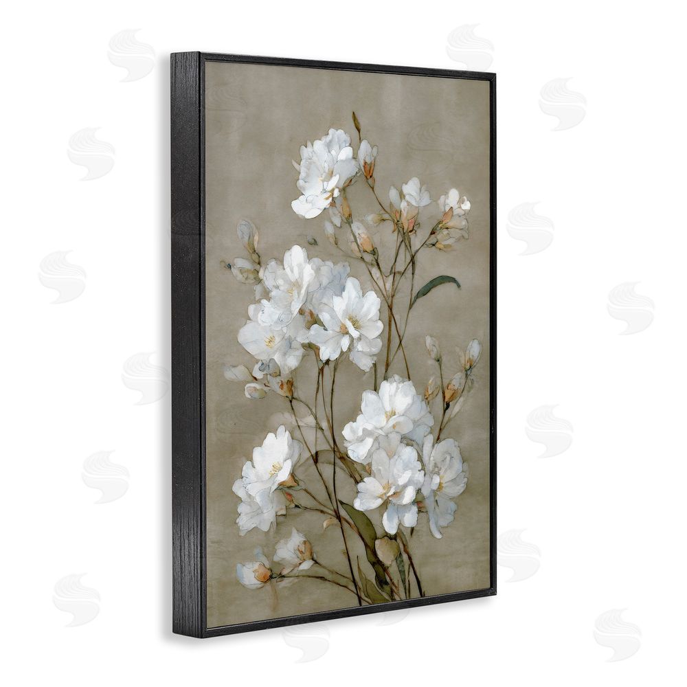 Petal Prints Design Aged White Botanical Study Black Framed Giclee Wall Art Print