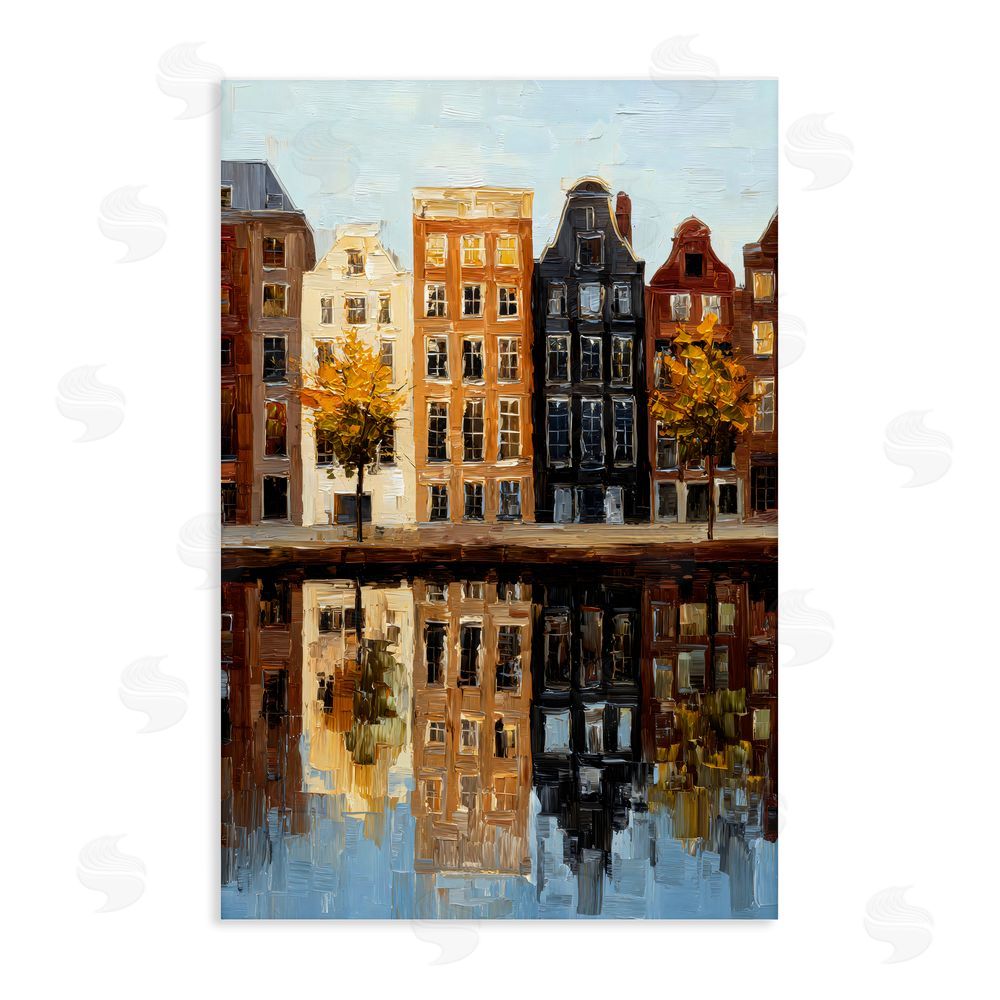 Petal Prints Design City Reflection over Canal Stretched Canvas Wall Art