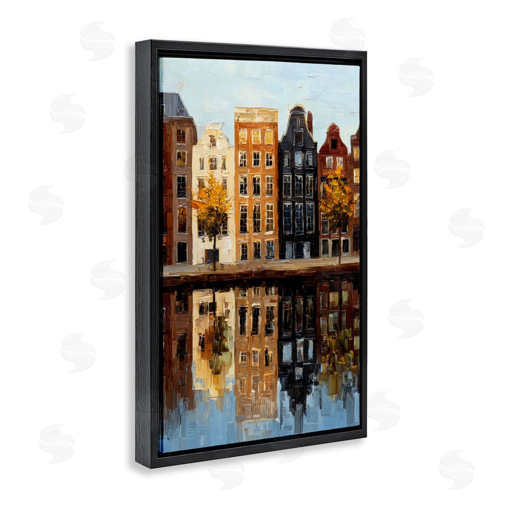 Petal Prints Design City Reflection over Canal Black Floating Frame Canvas Wall Art Print