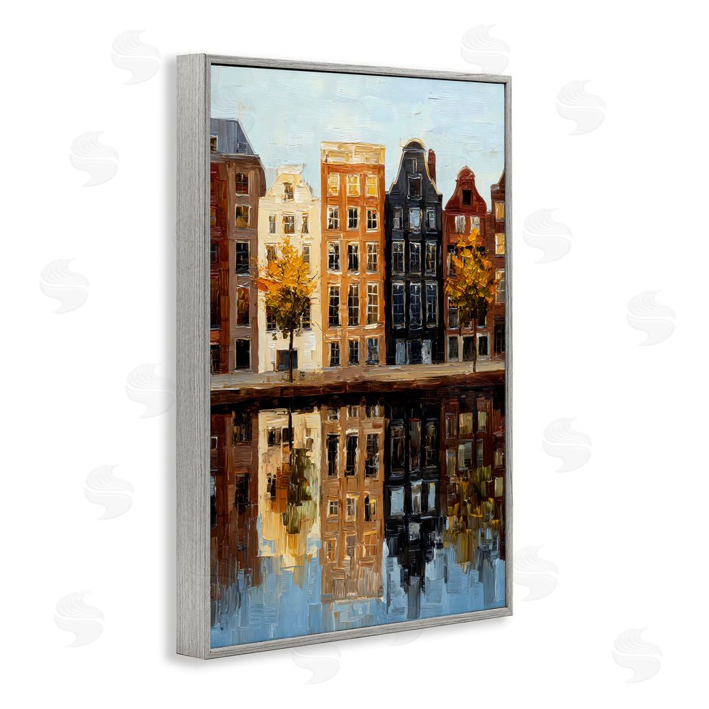 Petal Prints Design City Reflection over Canal Gray Framed Giclee Wall Art Print