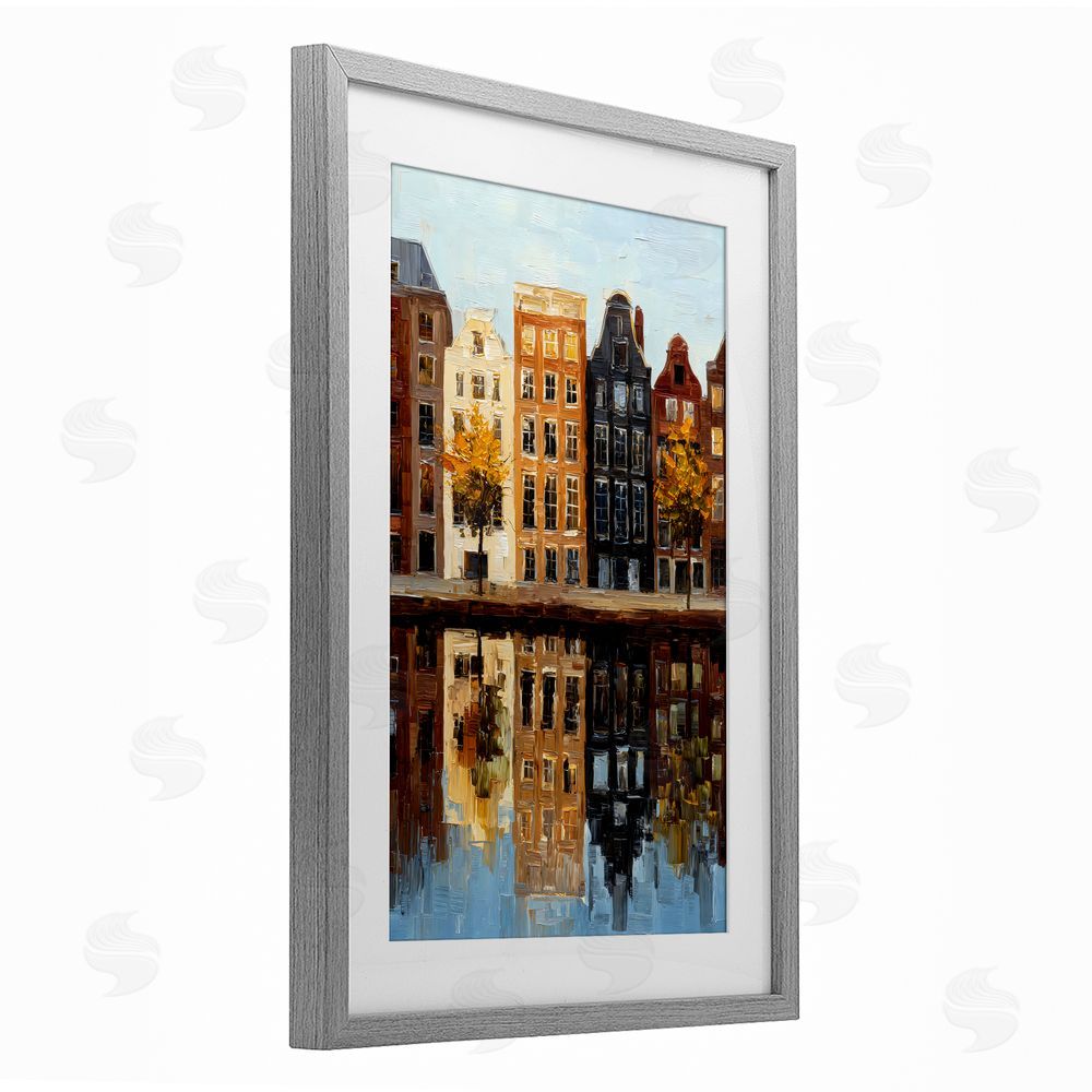 Petal Prints Design City Reflection over Canal Gray Framed Print Under Glass Wall Art