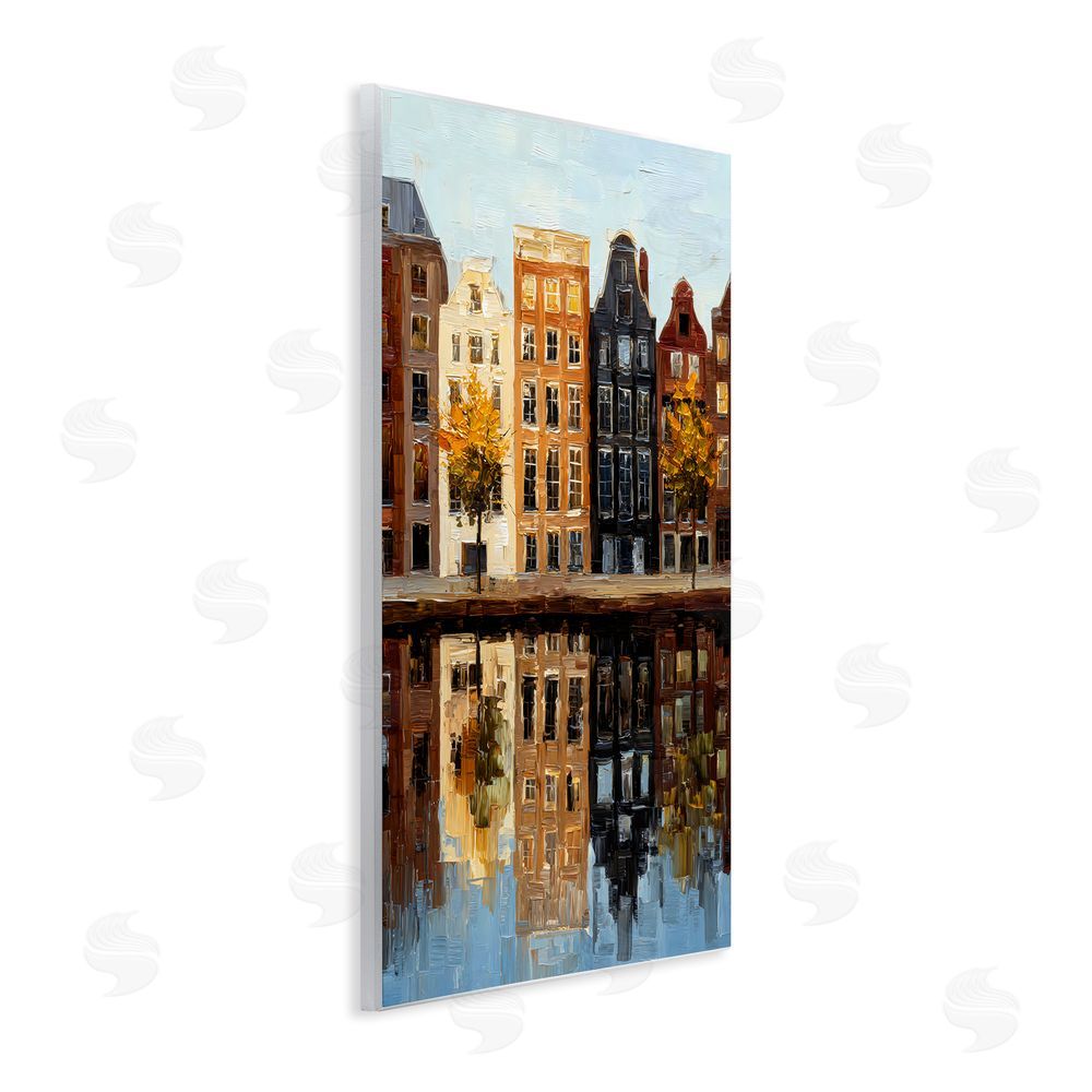 Petal Prints Design City Reflection over Canal Wall Plaque with Fixed Lithograph Print