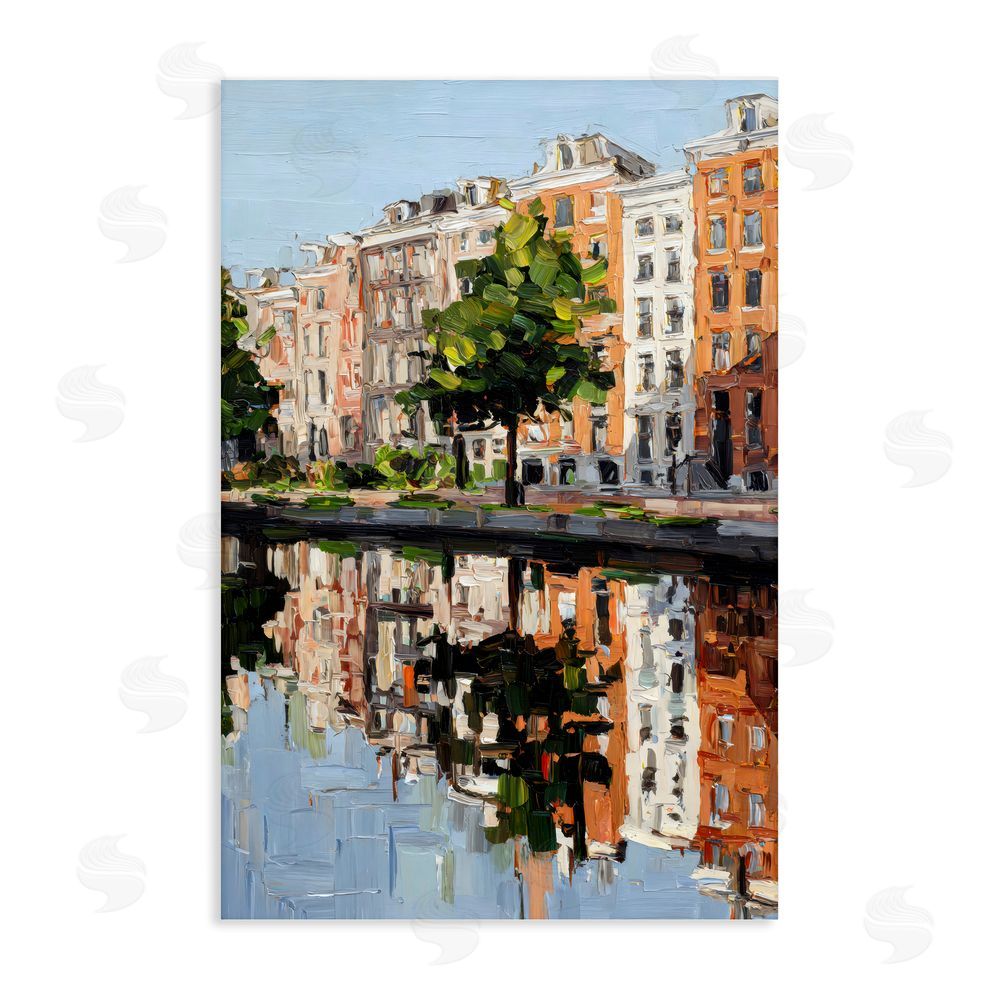 Petal Prints Design Waterside Apartments on Canal Stretched Canvas Wall Art Print