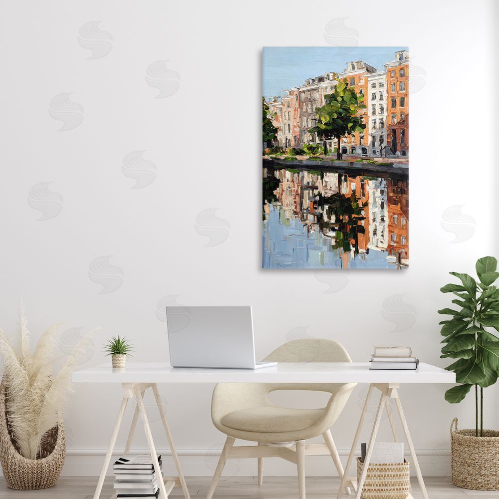 Petal Prints Design Waterside Apartments on Canal Stretched Canvas on Wall
