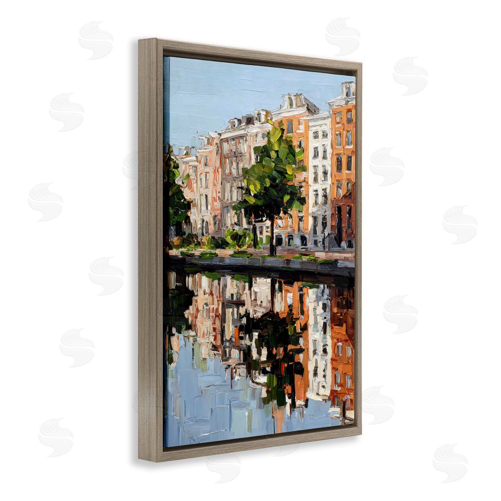Petal Prints Design Waterside Apartments on Canal Brown Floating Framed Canvas Wall Art Print