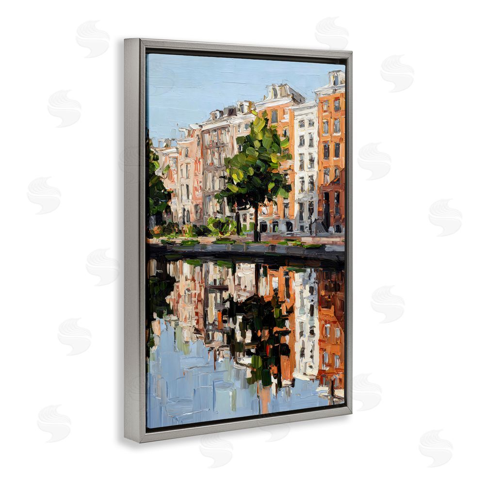 Petal Prints Design Waterside Apartments on Canal Gray Floating Framed Canvas Wall Art Print