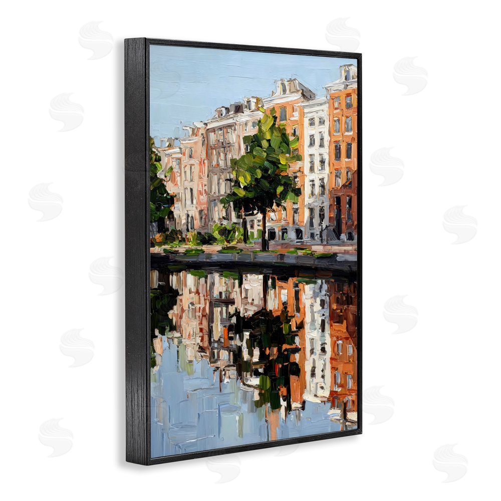 Petal Prints Design Waterside Apartments on Canal Black Framed Giclee Wall Art Print