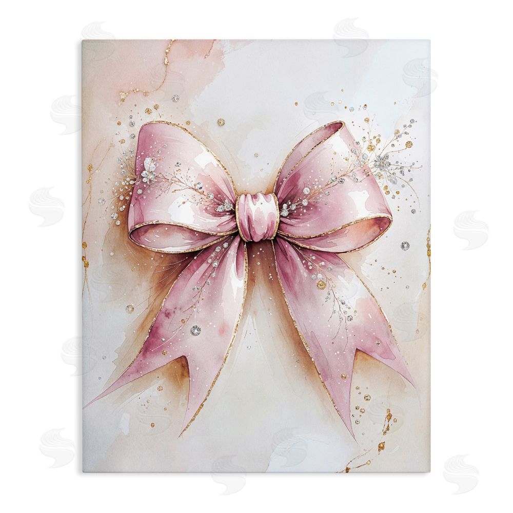 Nataly White Glamorous Blush Pink Bow Stretched Canvas Wall Art