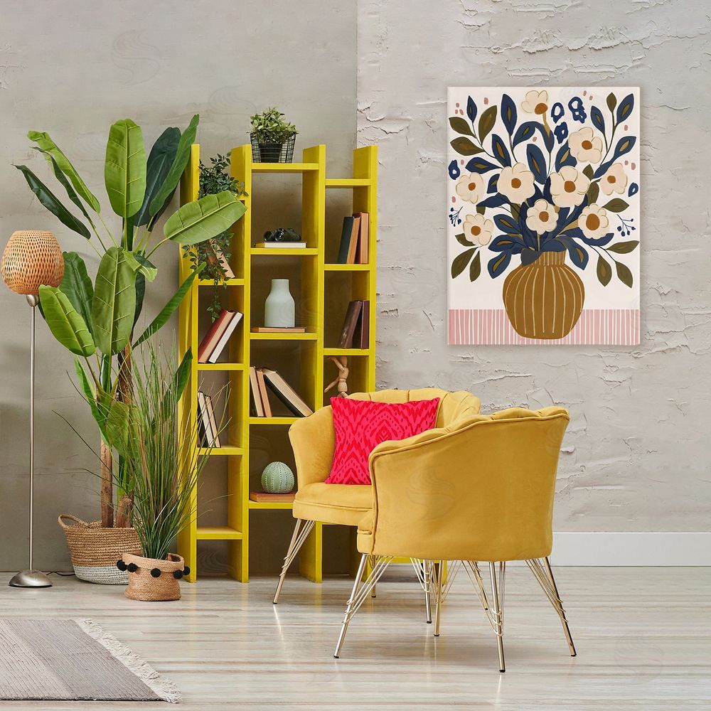 Creative Studio Boho Floral Vase with Stripes Stretched Canvas Wall Art Print in Room