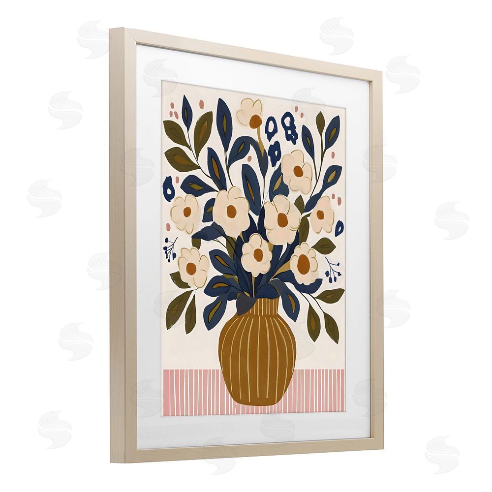 Creative Studio Boho Floral Vase with Stripes Brown Framed Print Under Glass with Matting Wall Art