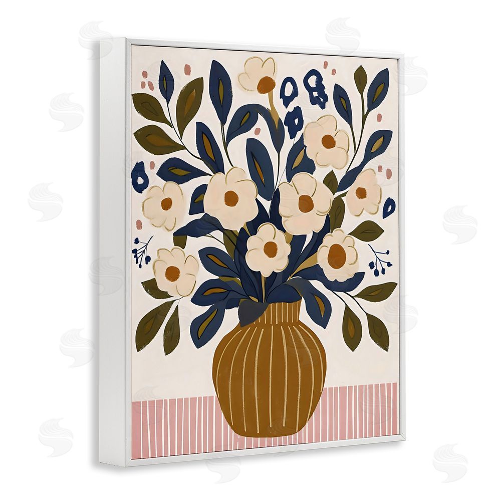 Creative Studio Boho Floral Vase with Stripes White Framed Giclee Wall Art Print