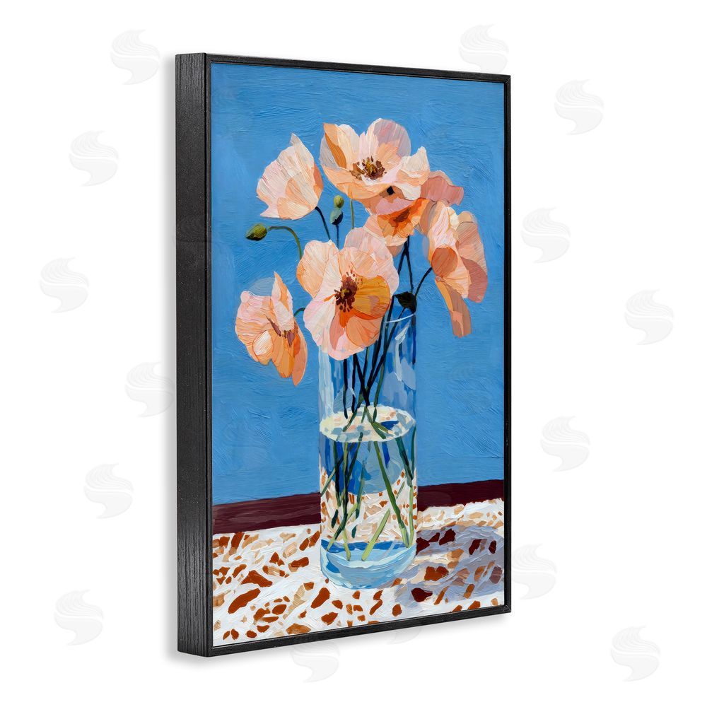 Petal Prints Design Bright And Pink Poppies Black Framed Giclee Wall Art Print
