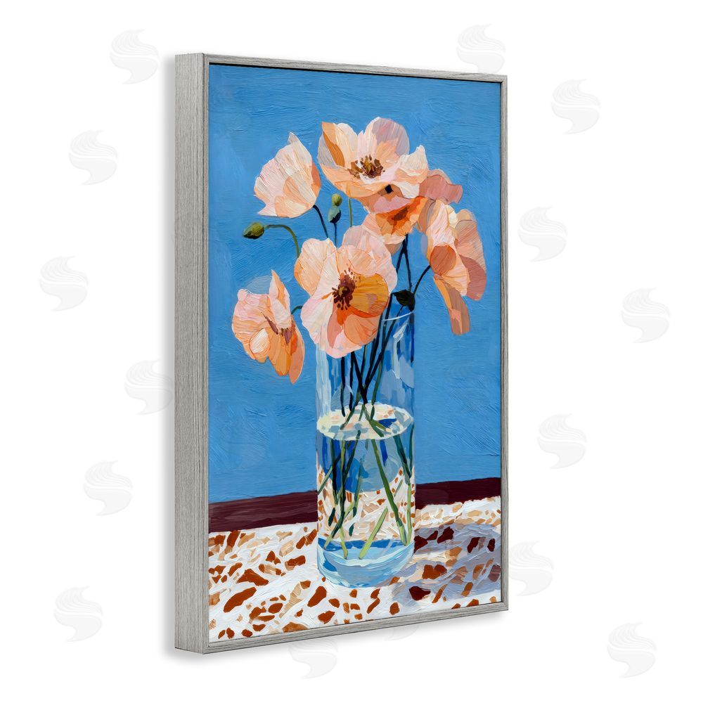 Petal Prints Design Bright And Pink Poppies Gray Framed Giclee Wall Art Print