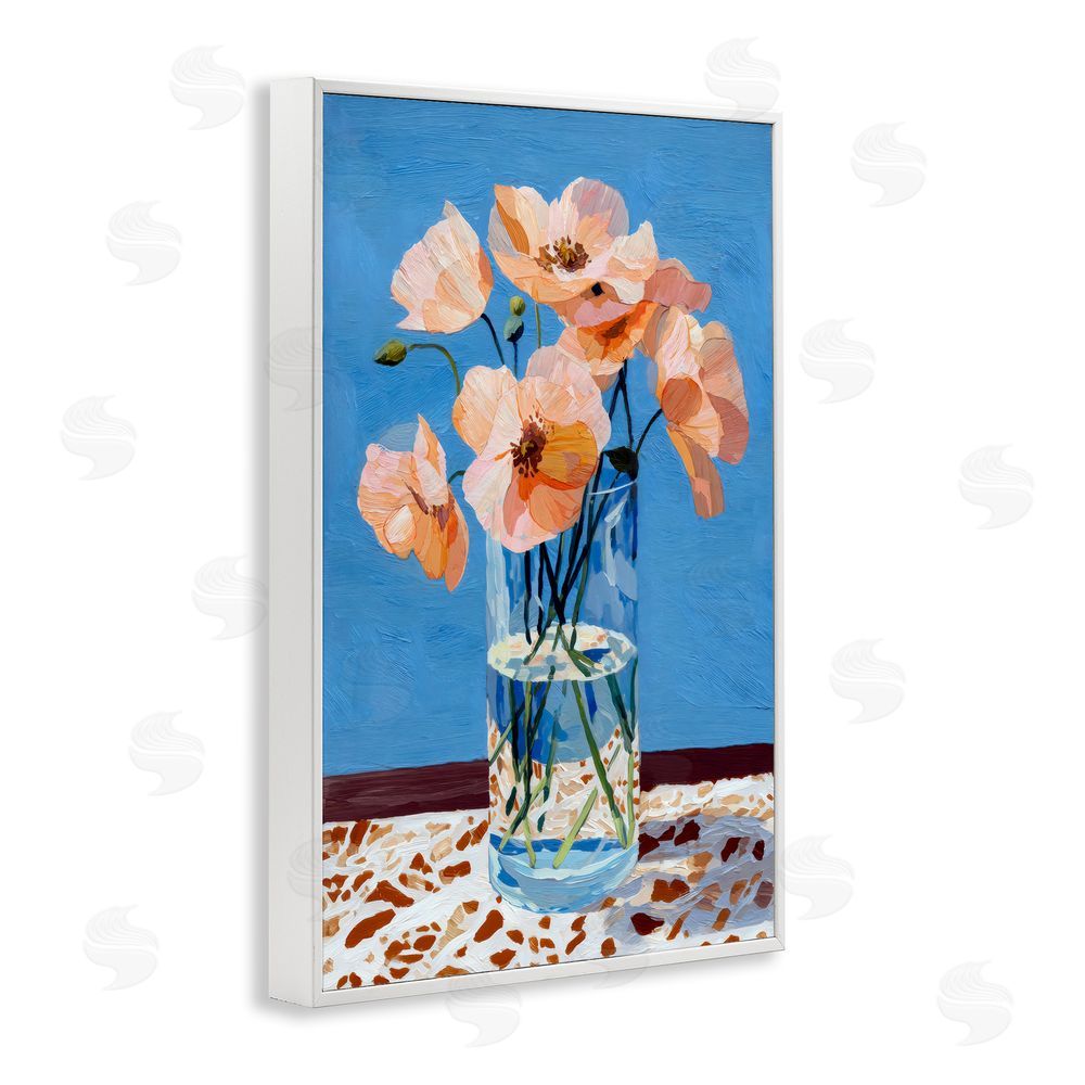 Petal Prints Design Bright And Pink Poppies White Framed Giclee Wall Art Print