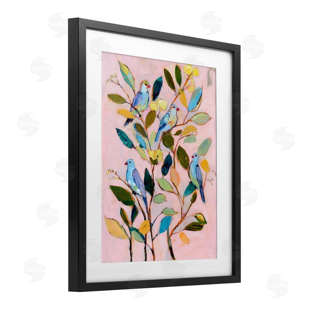 Sisi and Seb Birds Between Leaves Impression Black Framed Print Under Glass with Matting Wall Art