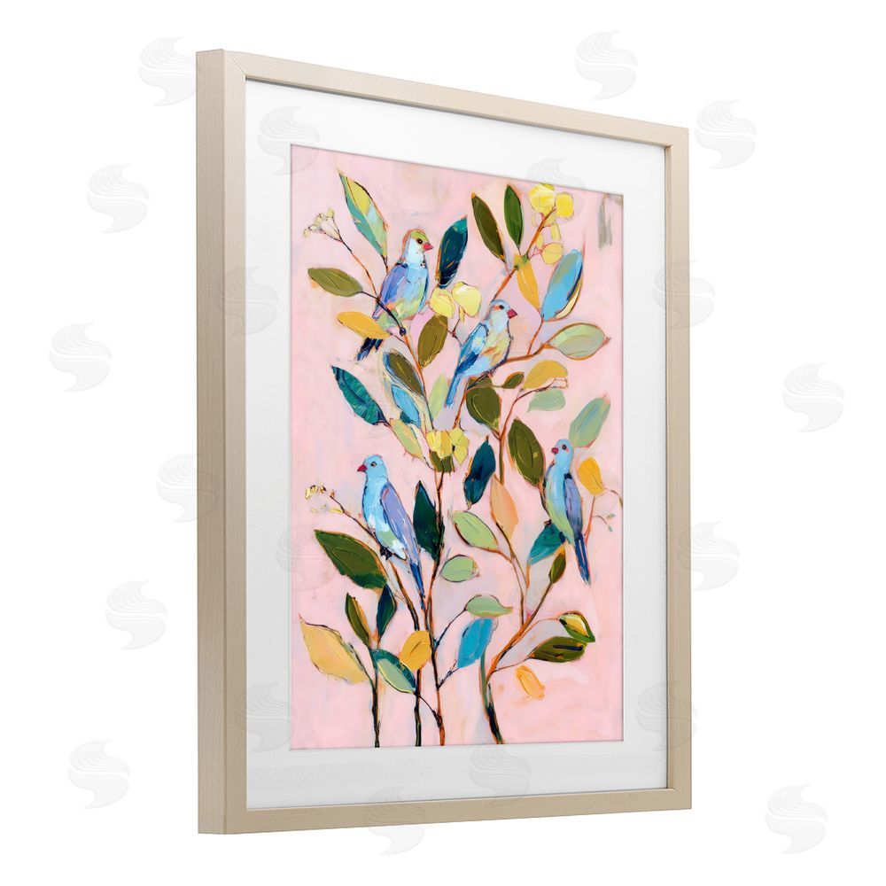 Sisi and Seb Birds Between Leaves Impression Brown Framed Print Under Glass with Matting Wall Art