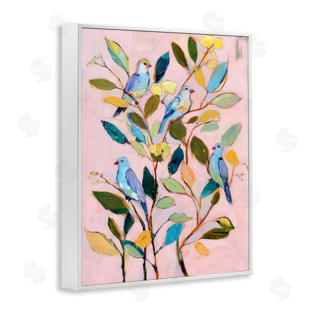 Sisi and Seb Birds Between Leaves Impression White Framed Giclee Wall Art Print
