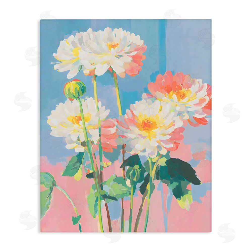 Sisi and Seb Colorful Chrysanthemum Impressions Stretched Canvas Wall Art