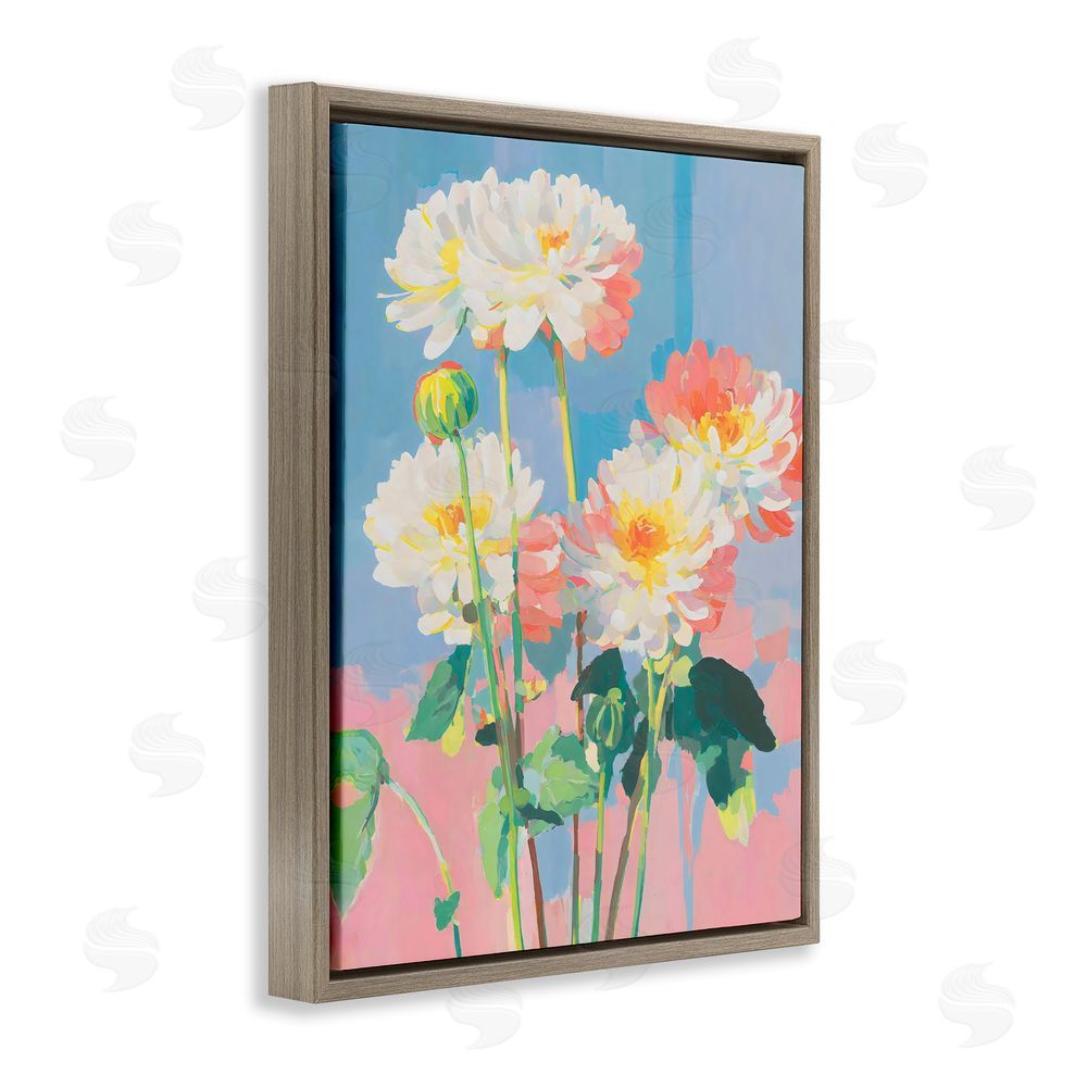 Sisi and Seb Colorful Chrysanthemum Impressions Brown Floating Frame Canvas Wall Art Print