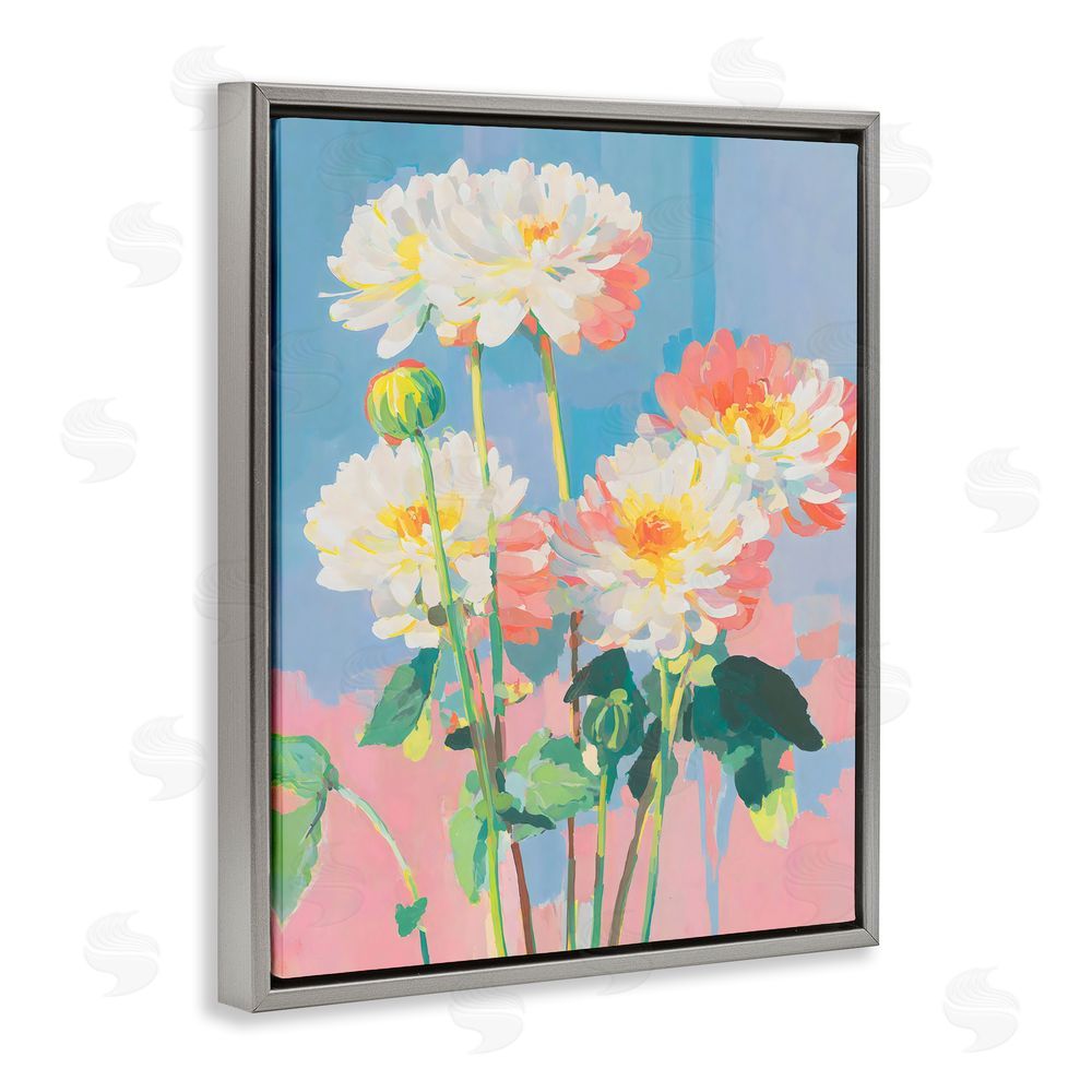 Sisi and Seb Colorful Chrysanthemum Impressions Gray Floating Frame Canvas Wall Art Print