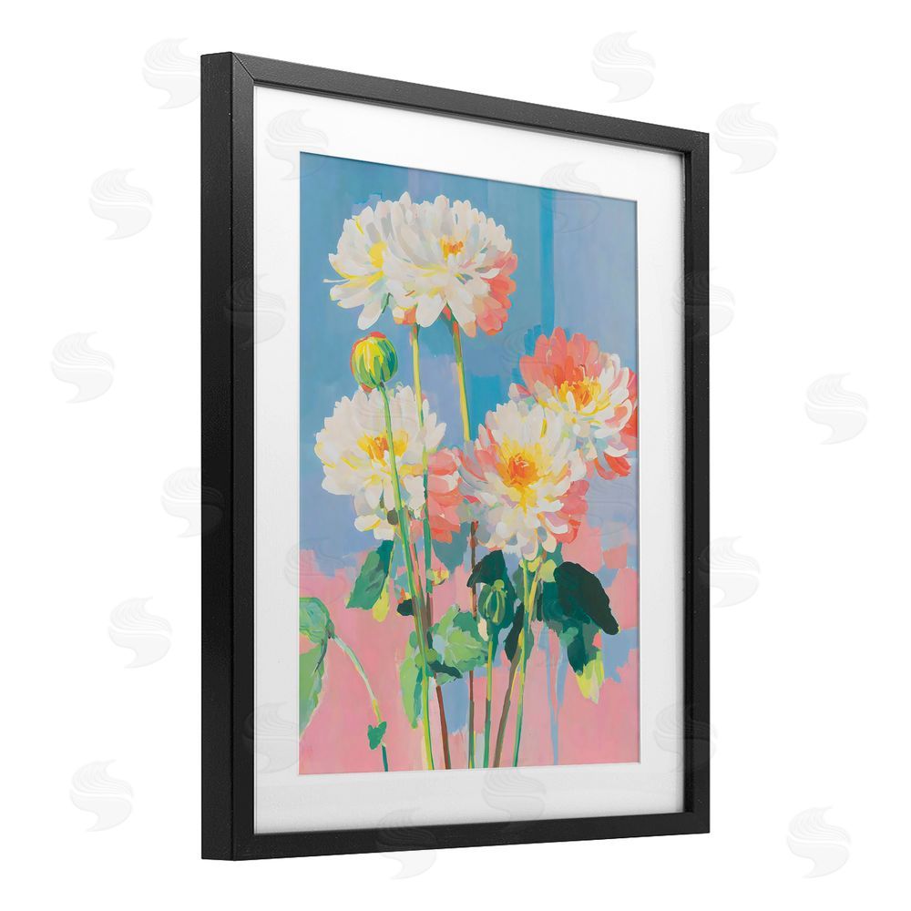 Sisi and Seb Colorful Chrysanthemum Impressions Black Framed Print Under Glass Wall Art
