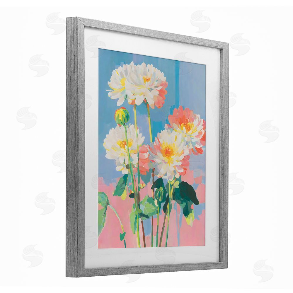 Sisi and Seb Colorful Chrysanthemum Impressions Gray Framed Print Under Glass Wall Art