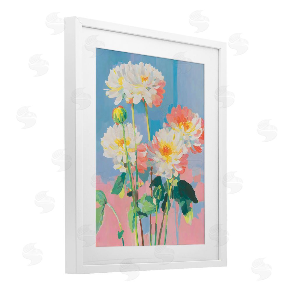 Sisi and Seb Colorful Chrysanthemum Impressions White Framed Print Under Glass Wall Art
