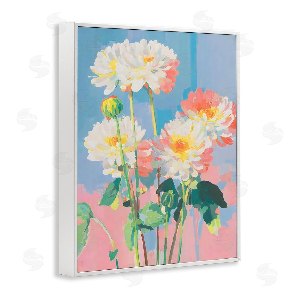 Sisi and Seb Colorful Chrysanthemum Impressions White Framed Giclee Wall Art Print